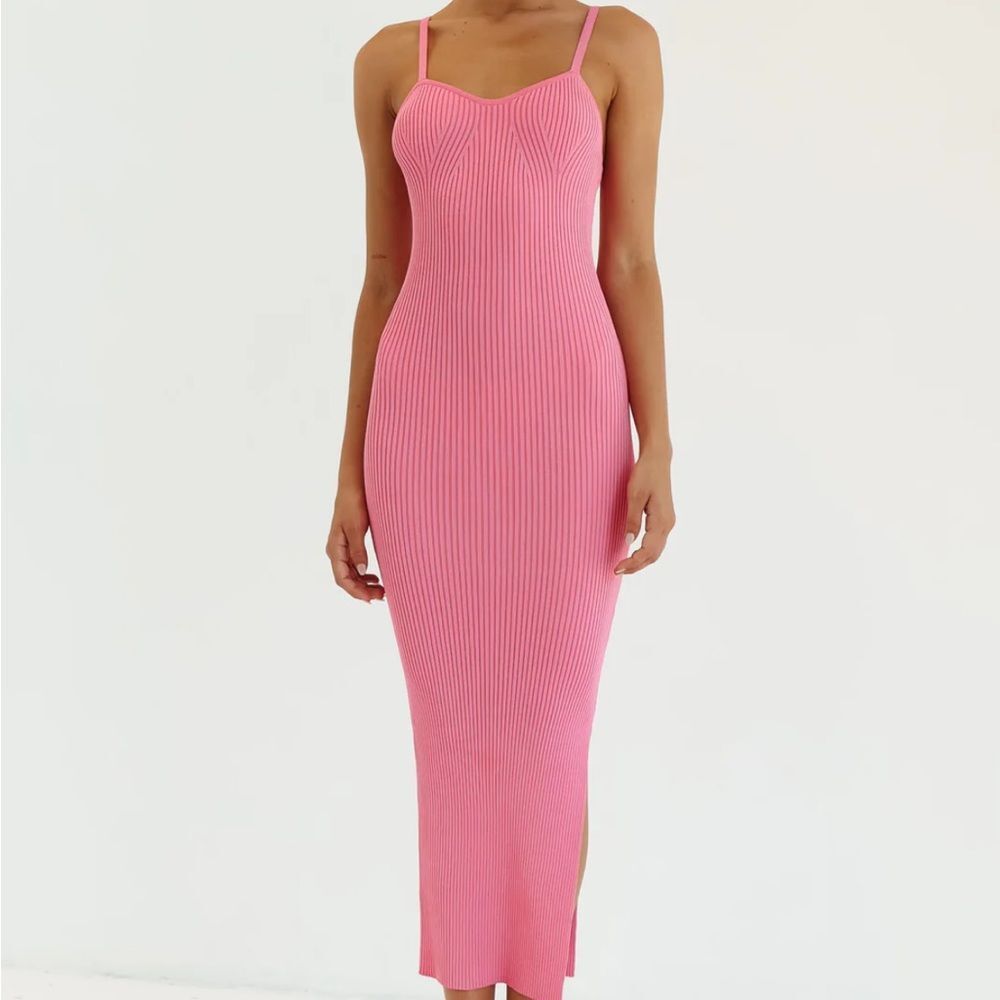 Pink Knit Midi Dress